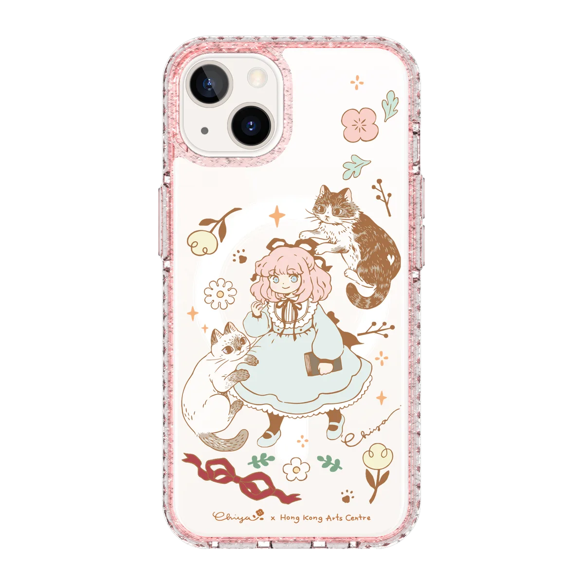 6364-iphone-13-golden-case-magsafe-compatible-pink-glitter
