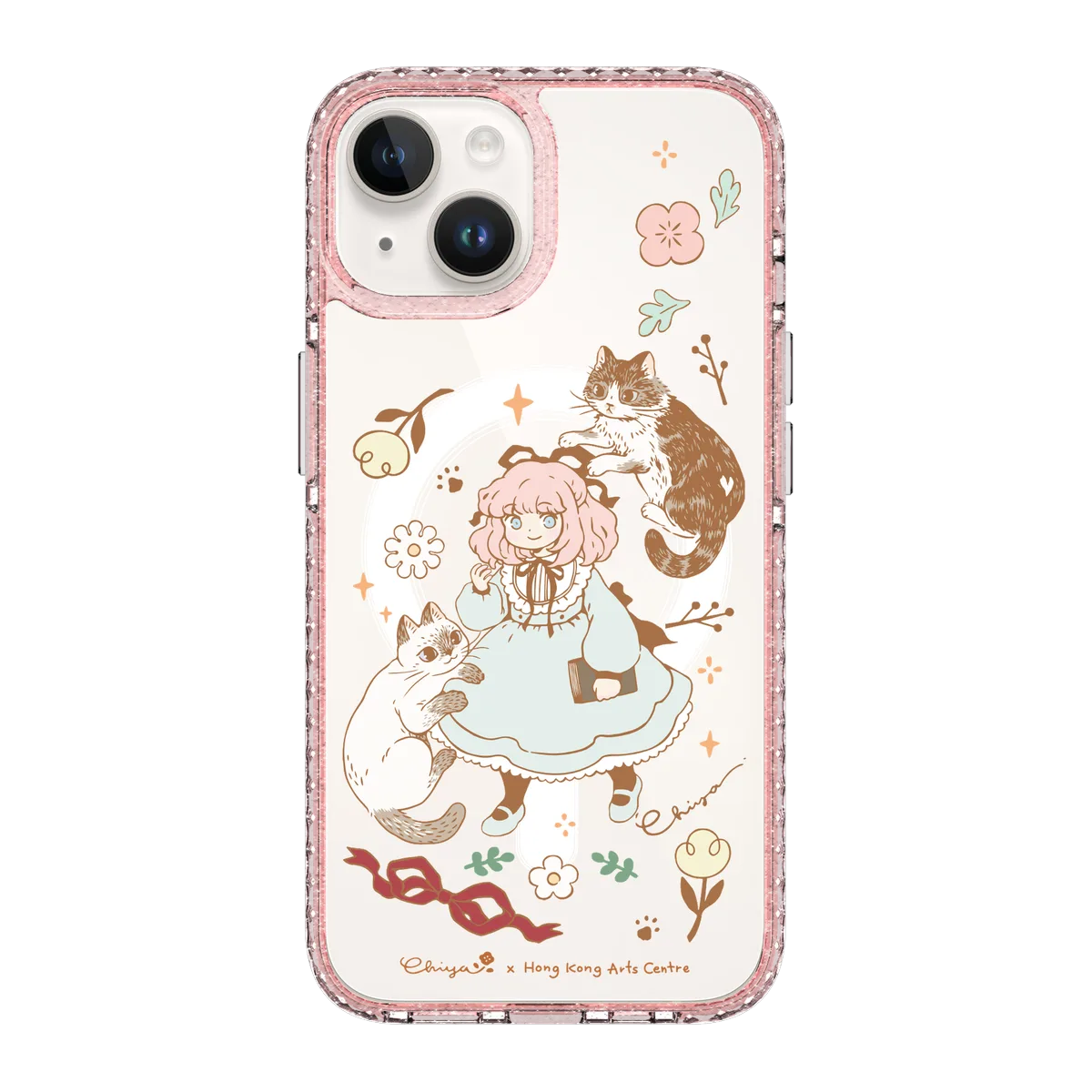 6364-iphone-14-golden-case-magsafe-compatible-pink-glitter