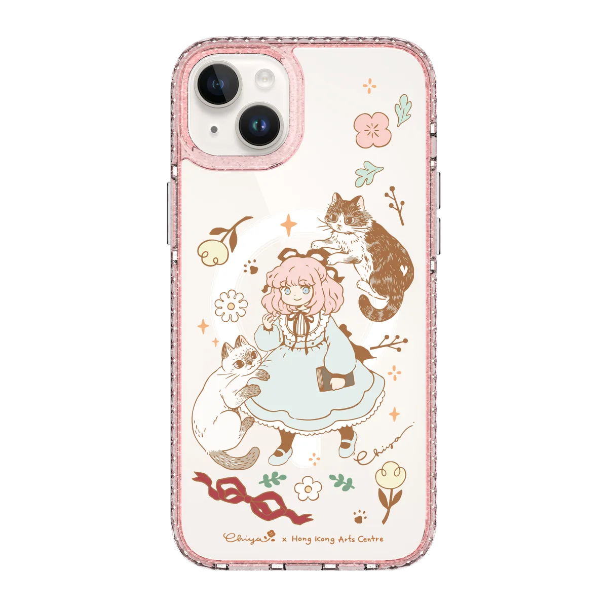 6364-iphone-14-plus-golden-case-magsafe-compatible-pink-glitter