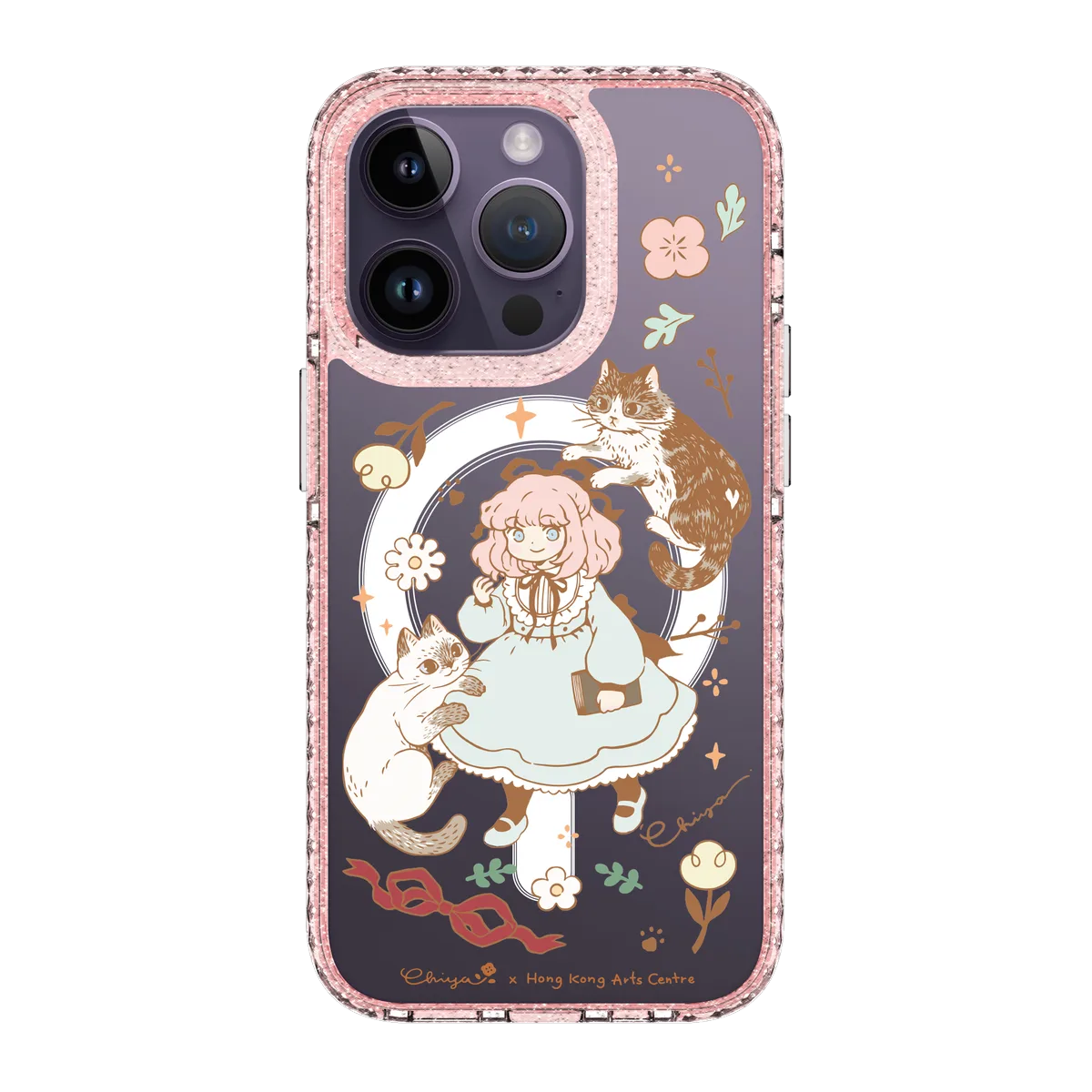 6364-iphone-14-pro-golden-case-magsafe-compatible-pink-glitter