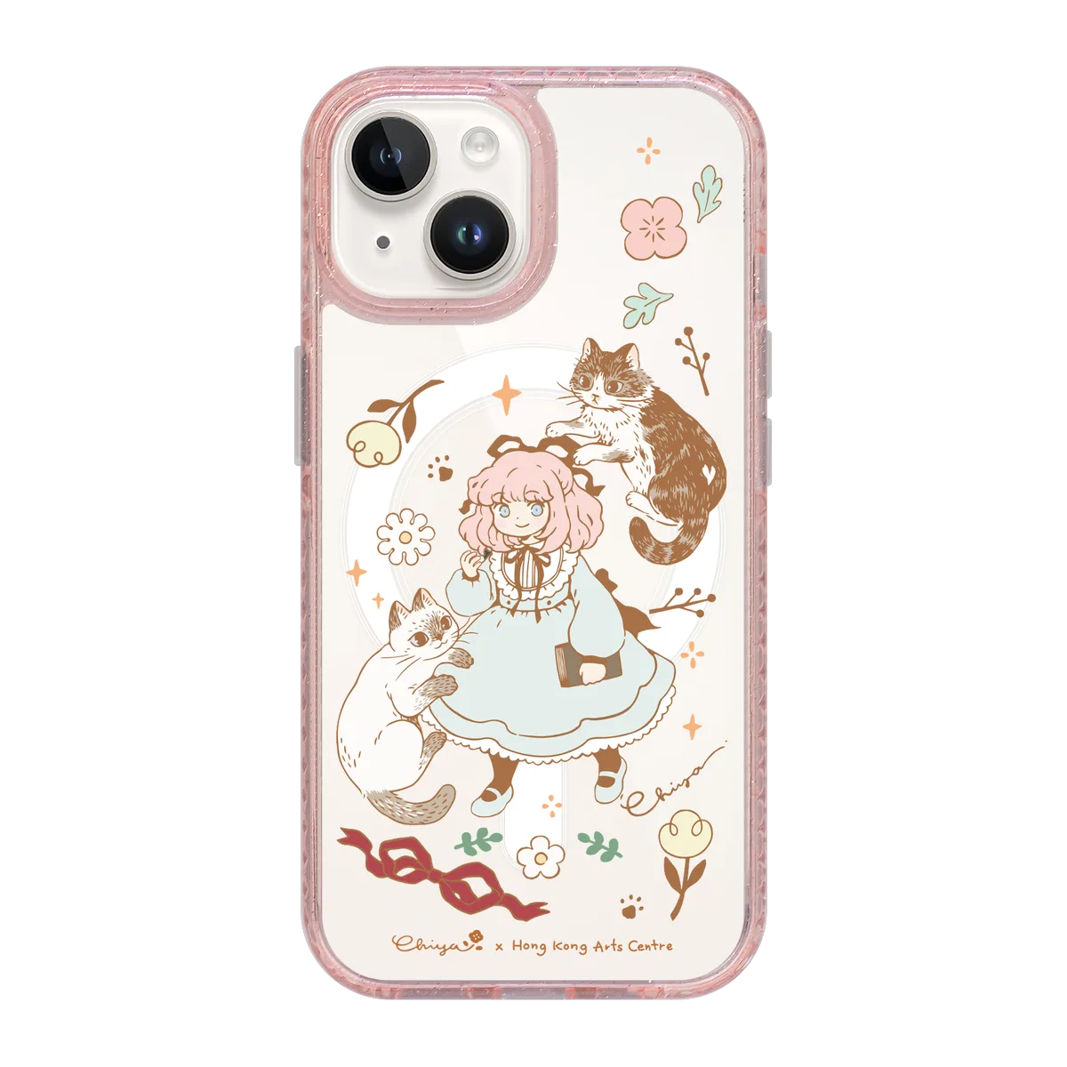 6364-iphone-15-golden-case-magsafe-compatible-pink-glitter