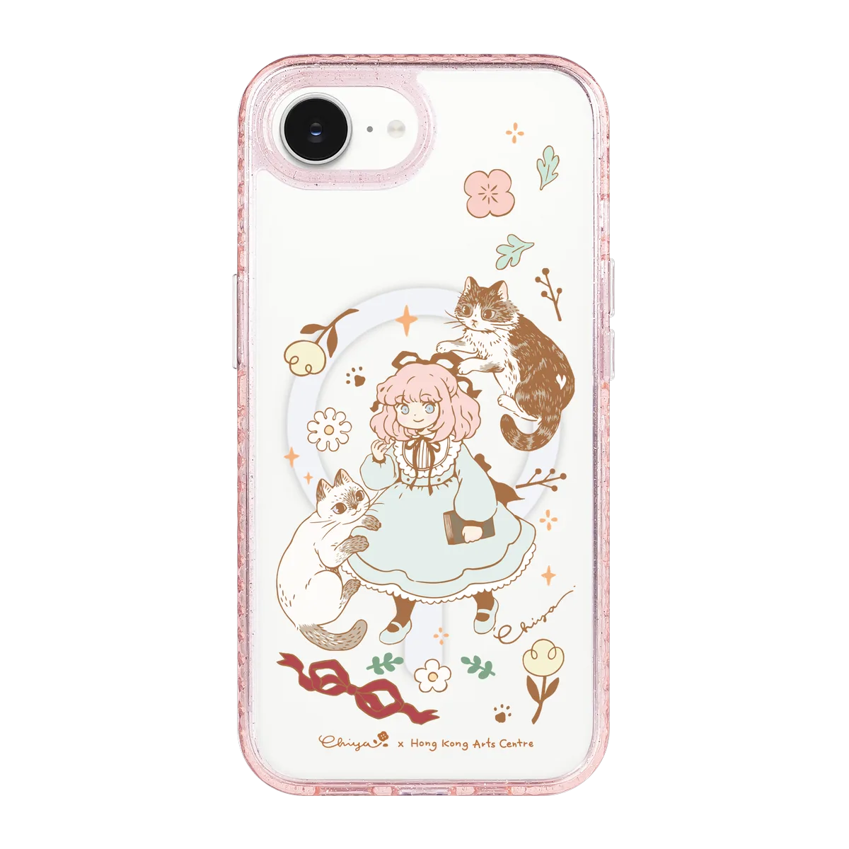 6364-iphone-16-e-golden-case-magsafe-compatible-pink-glitter
