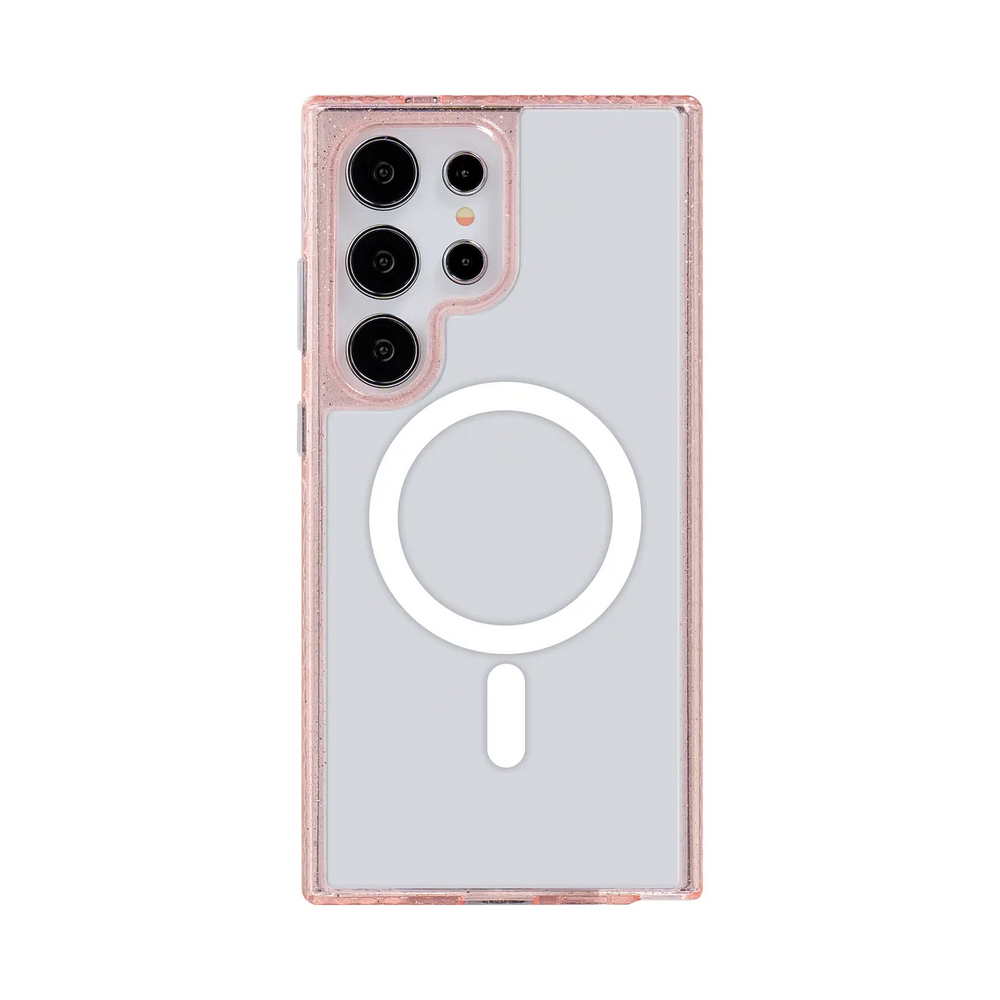 front-galaxy-s23-ultra-golden-case-magsafe-compatible-pink-glitter