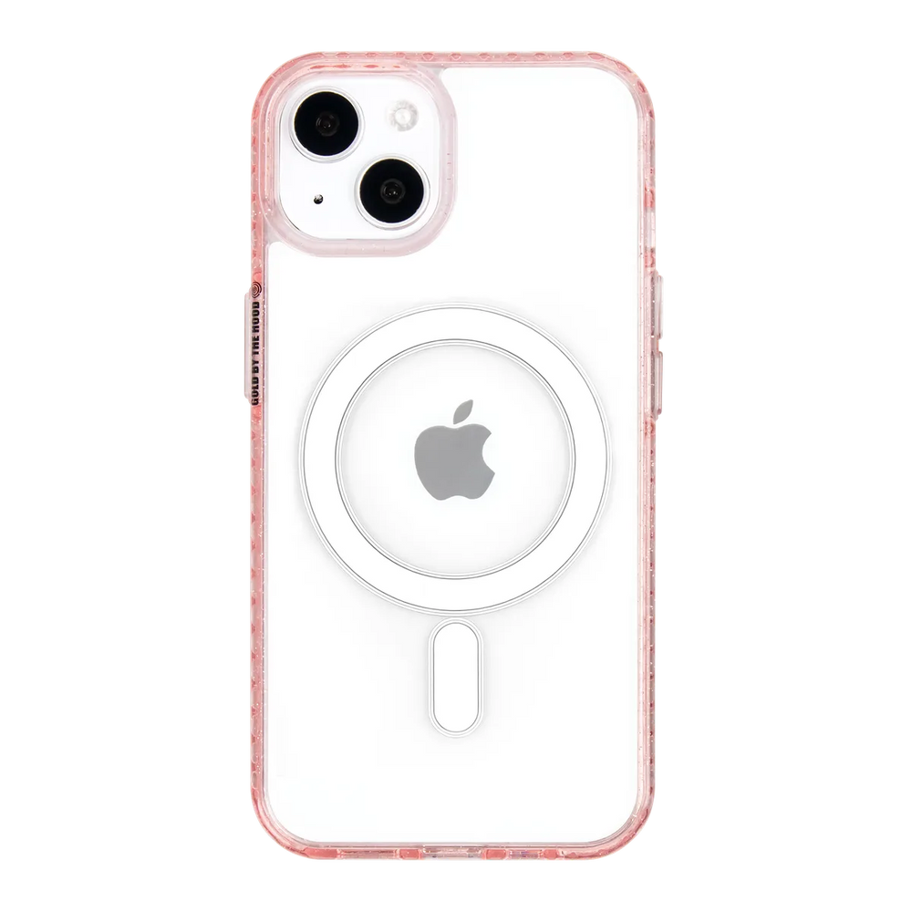 front-iphone-13-golden-case-magsafe-compatible-pink-glitter