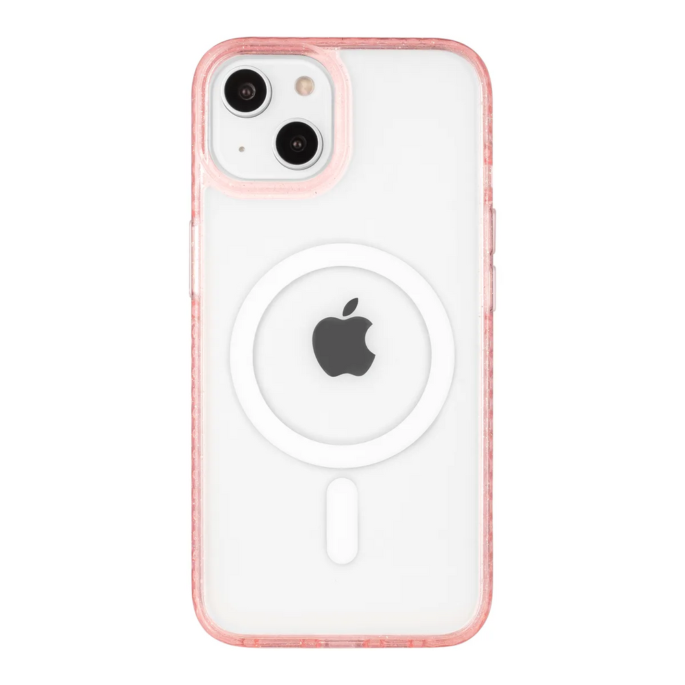 front-iphone-14-golden-case-magsafe-compatible-pink-glitter