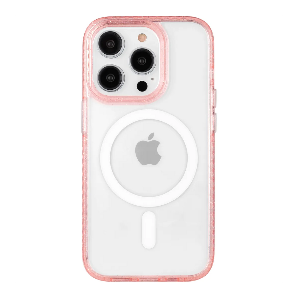 front-iphone-14-pro-golden-case-magsafe-compatible-pink-glitter