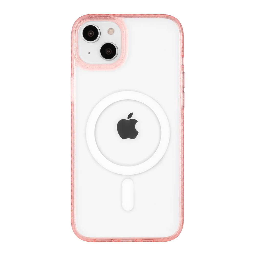 front-iphone-15-plus-golden-case-magsafe-compatible-pink-glitter