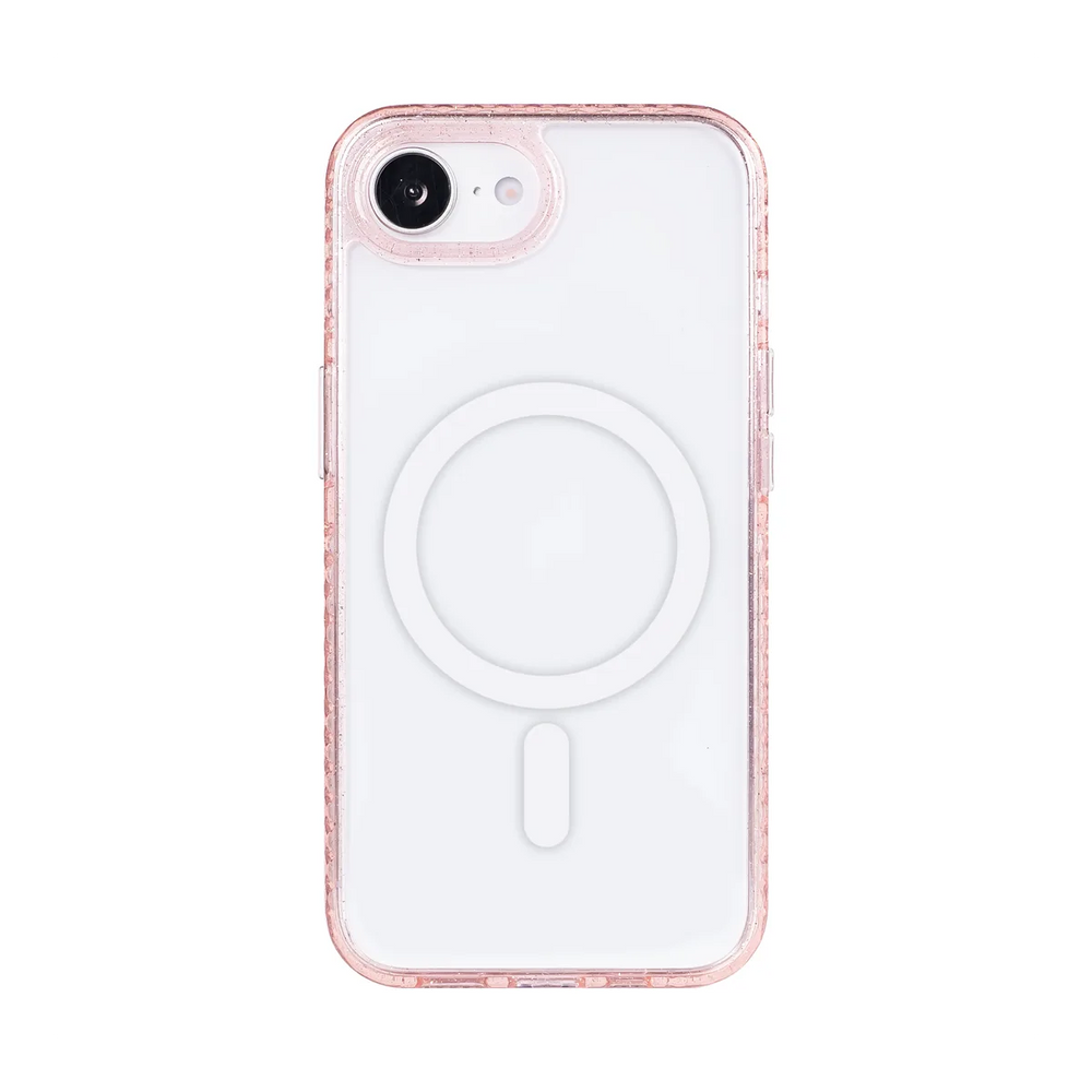 front-iphone-16-e-golden-case-magsafe-compatible-pink-glitter