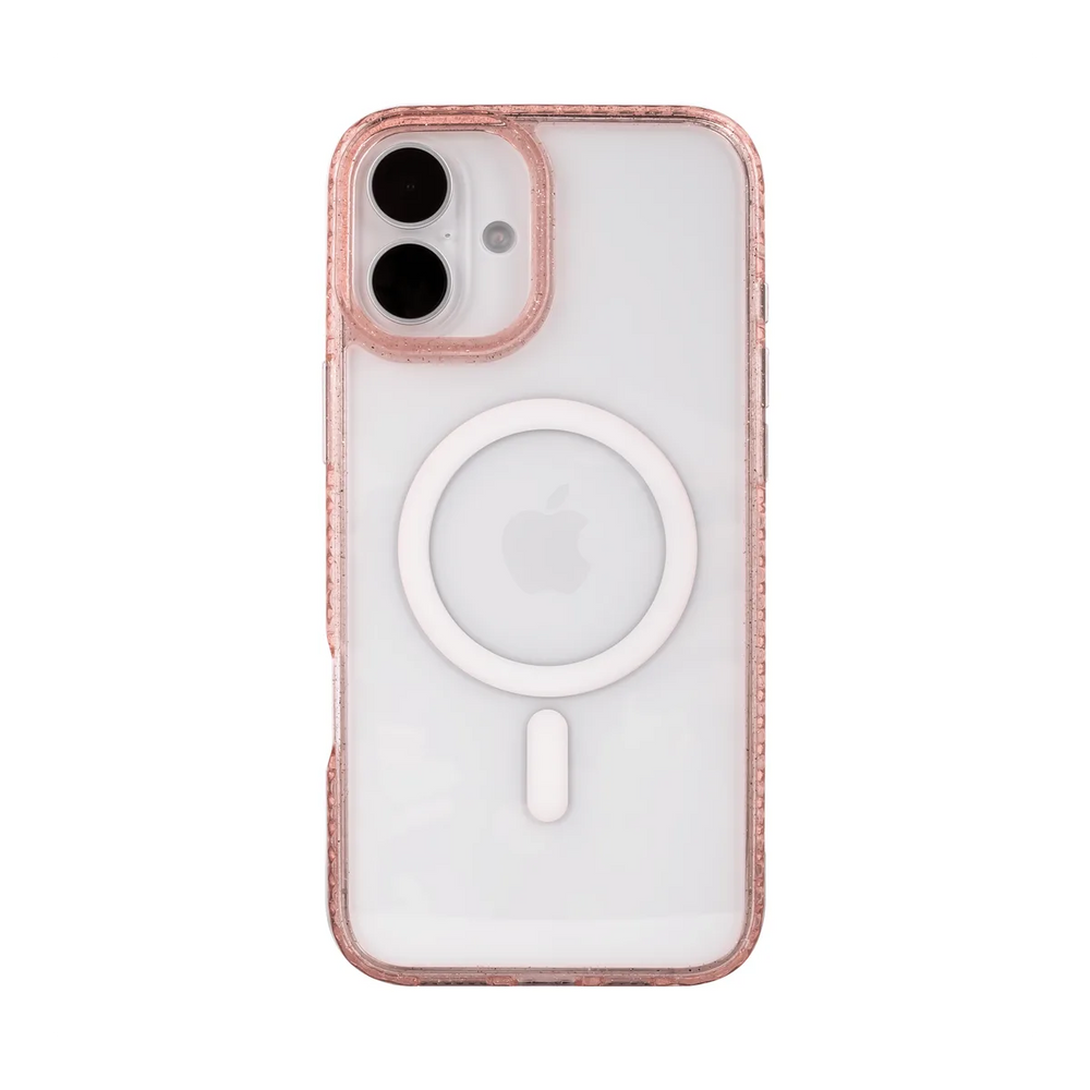 front-iphone-16-golden-case-magsafe-compatible-pink-glitter