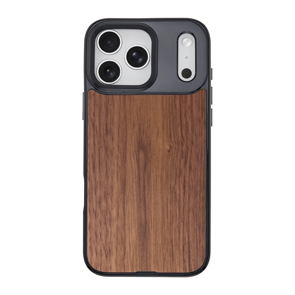 front-iphone-17-pro-max-goldensnap-wooden-case-magsafe-compatible-transparent-black-walnut