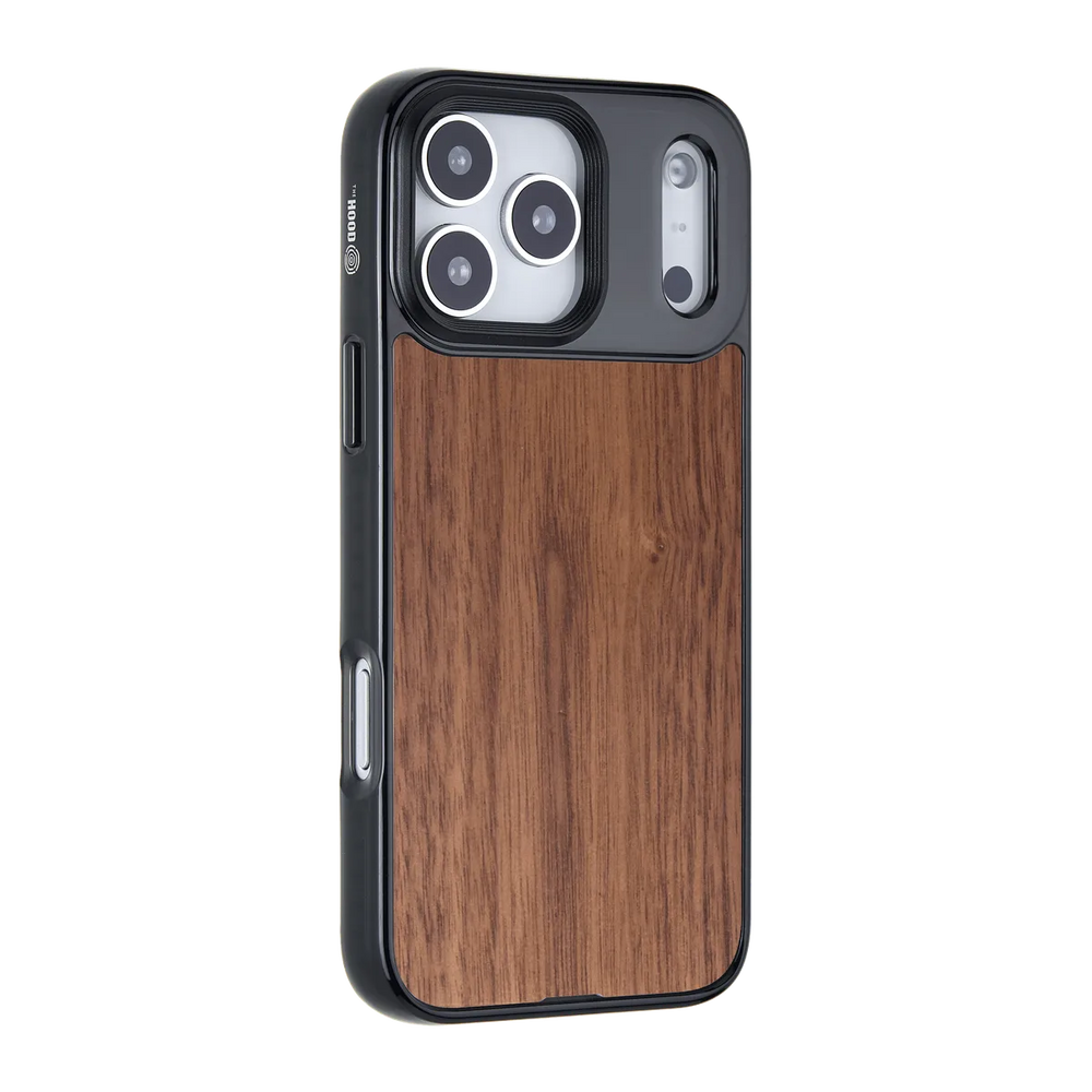 left-iphone-17-pro-max-goldensnap-wooden-case-magsafe-compatible-transparent-black-walnut